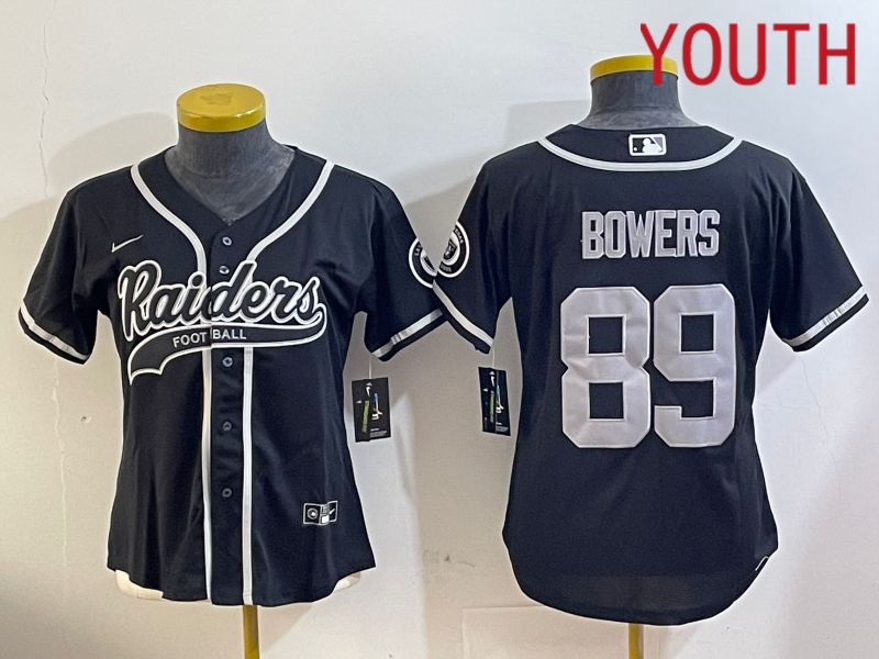 Youth Oakland Raiders 89 Bowers Black Joint Name 2024 Nike Limited NFL Jersey style 1